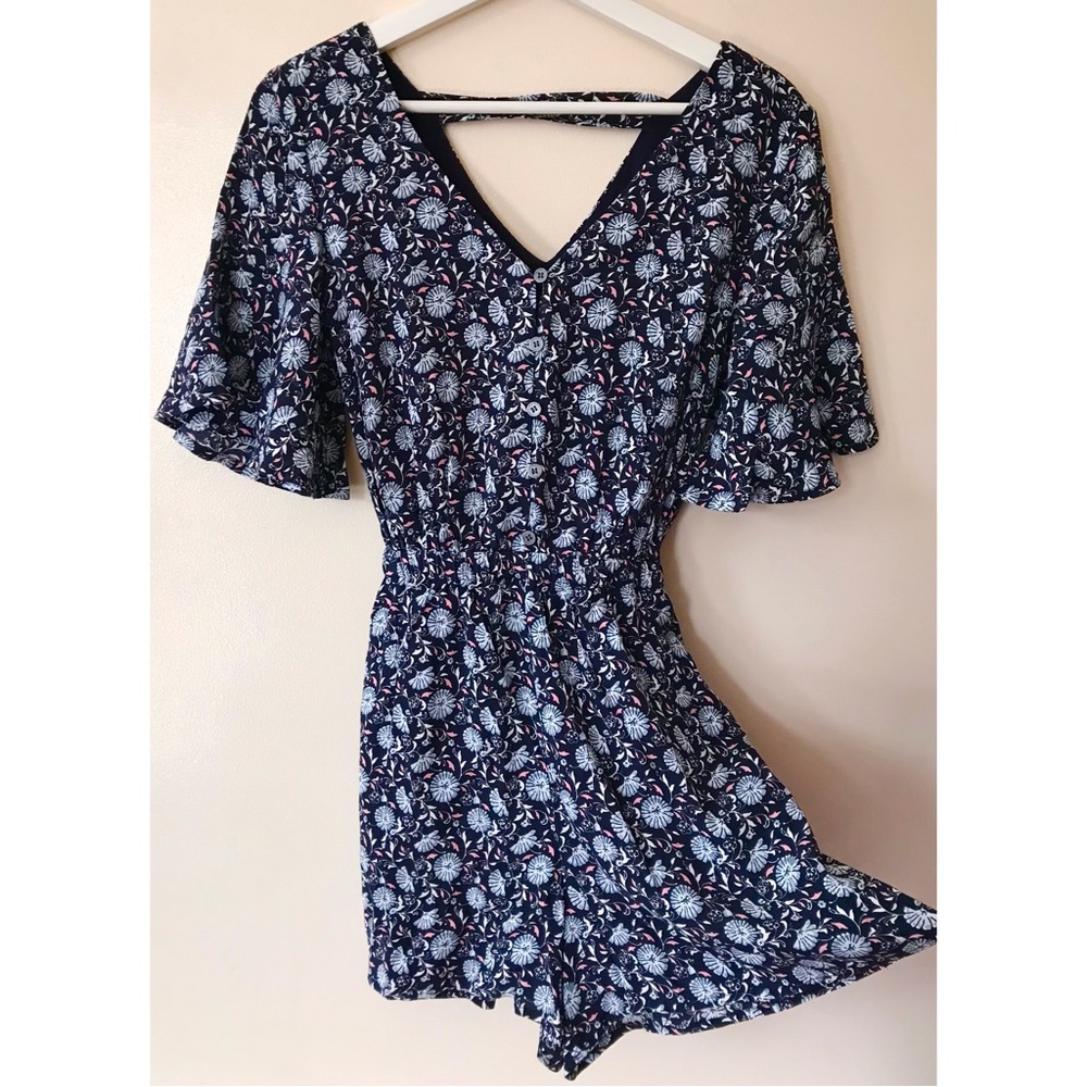 LOFT • XS • Short Flounce Sleeve Blue Floral Print Short Playsuit Romper